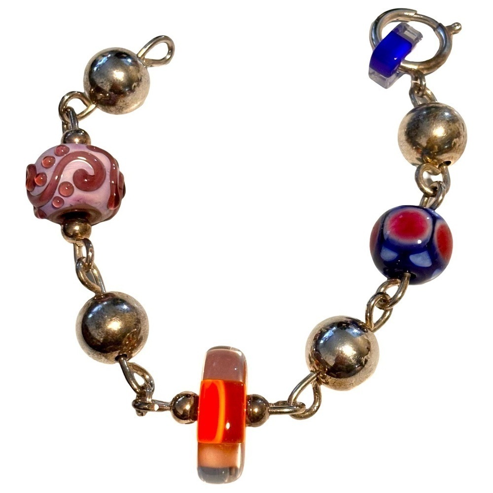 Sterling silver Italian wedding beads and Venetian glass beads bracelet